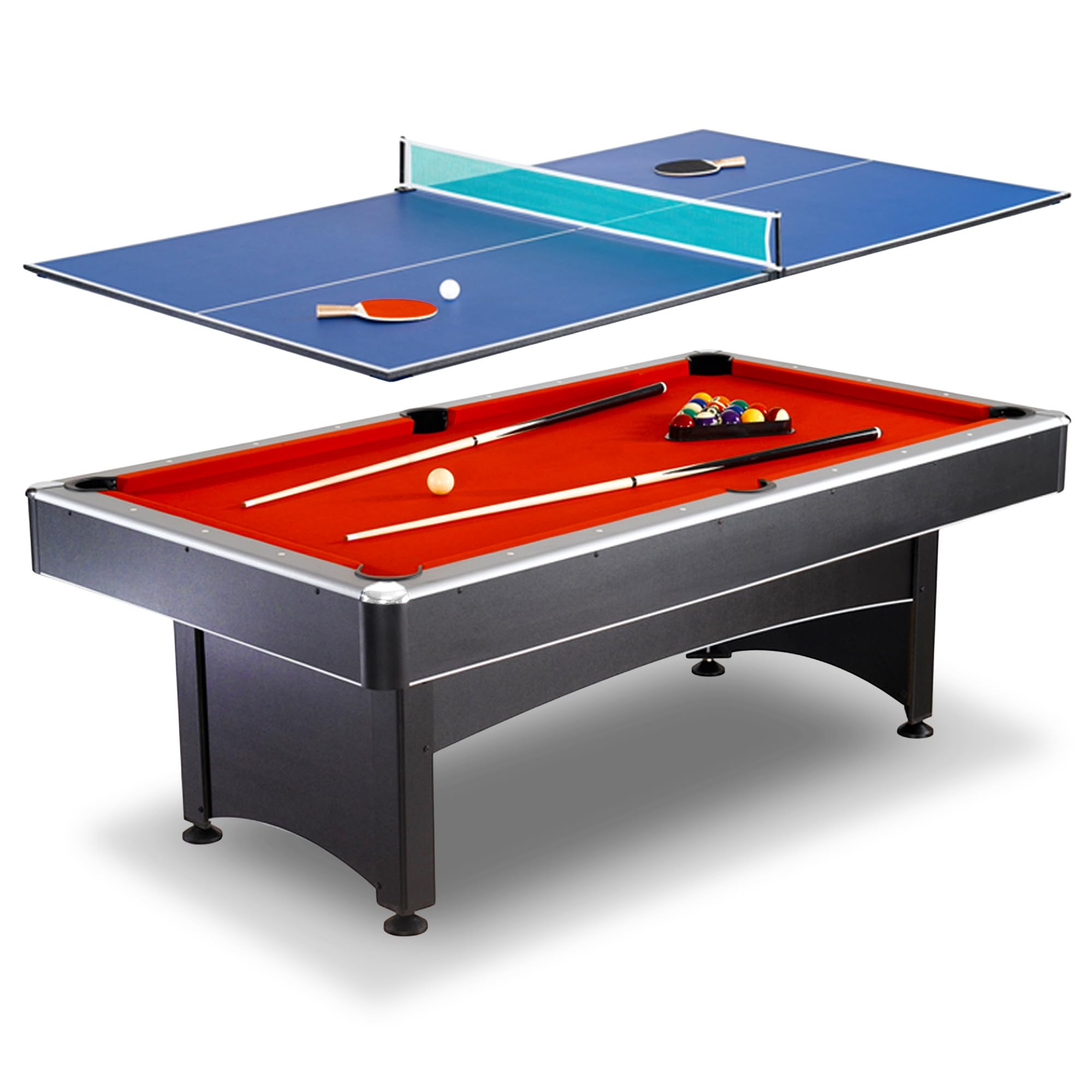Photo 1 of (TRUCK/TRAILER PICK UP ONLY)
Hathaway Maverick 7 Foot Pool Table with Table Tennis Top – With Accessories for Both Games – Space-Saving Ping Pong and Pool Table Combo for Families – Matte Black Finish, Red Felt