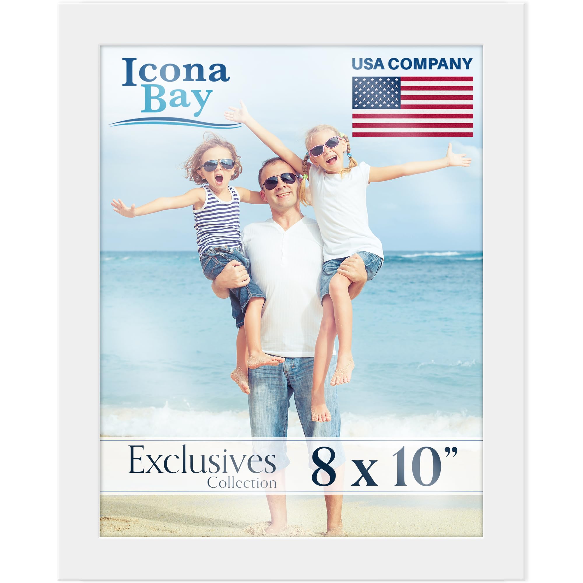 Icona Bay - 10x8 White Picture Frame - Sturdy Engineered Wood Photo Frame - Sleek Design, Table Top or Wall Mount - Exclusives Collection