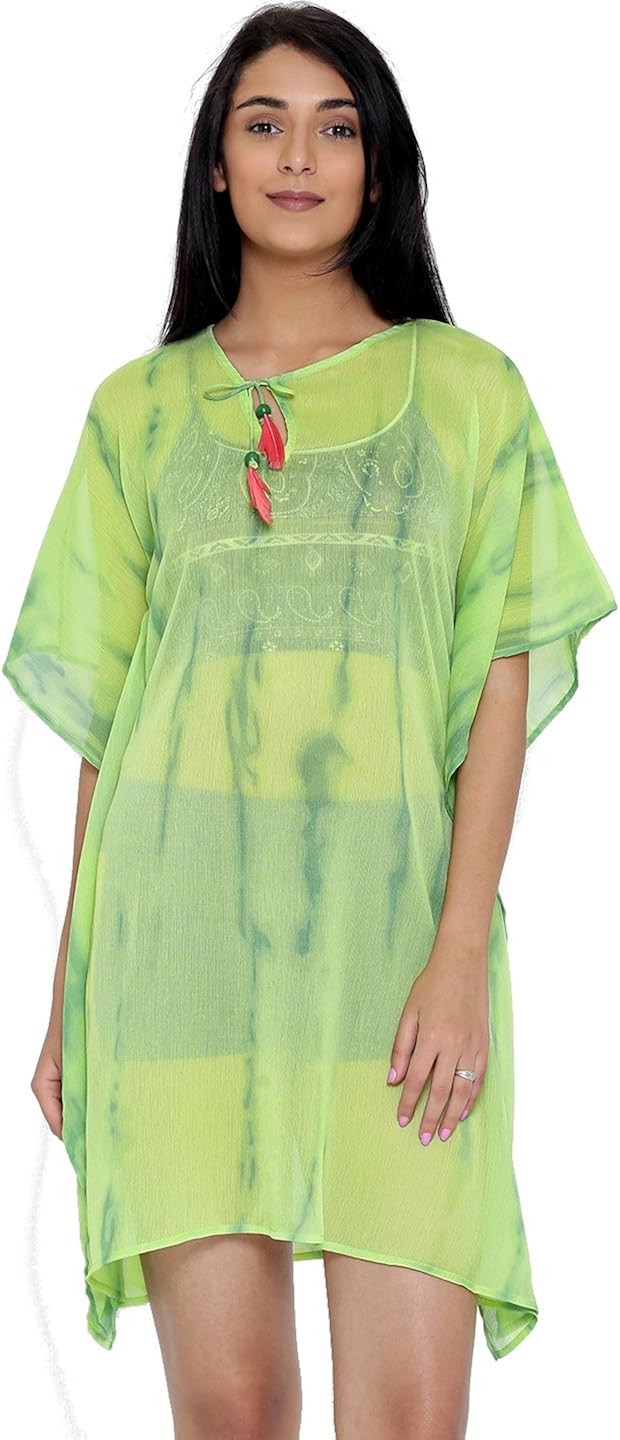 The Kaftan Company Tie-Dye Sunset Beach Kaftan (Size: Large) Green at Amazon Womenâs Clothing store