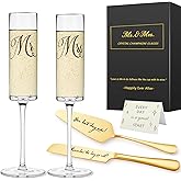 Yeegook Mr and Mrs Champagne Flutes, Bride and Groom Champagne Glasses, Wedding Glasses with Cake Cutting Set, Bridal Shower Gifts, Unique Wedding Gift Engagement Gifts for Couples