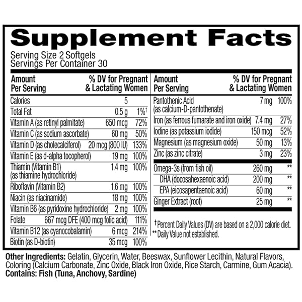 OLLY ULTRA STRENGTH PRENATAL MULTIVITAMIN SOFTGELS, SUPPORTS HEALTHY GROWTH, BRAIN DEVELOPMENT, IRON, FOLIC ACID, DHA, VITAMINS C, E, 30 DAY SUPPLY-60 COUNT