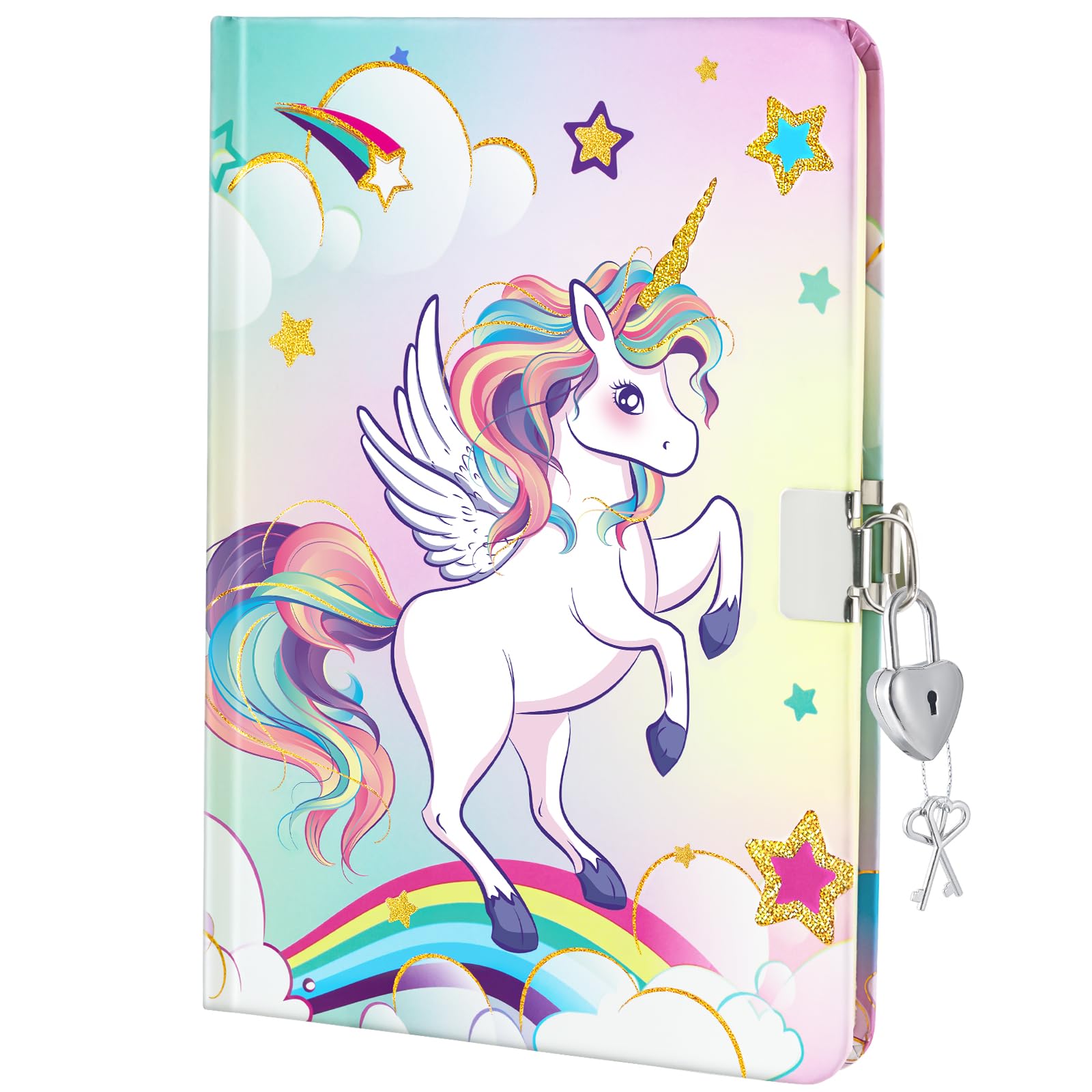 Photo 1 of WERNNSAI Kids Diary for Girls, Unicorn Glitter Journal Kids Girls Secret Diary with Lock and Keys, School A5 Lined Memos Writing Drawing Notepad, Unicorn Notebook Birthday Christmas Gift