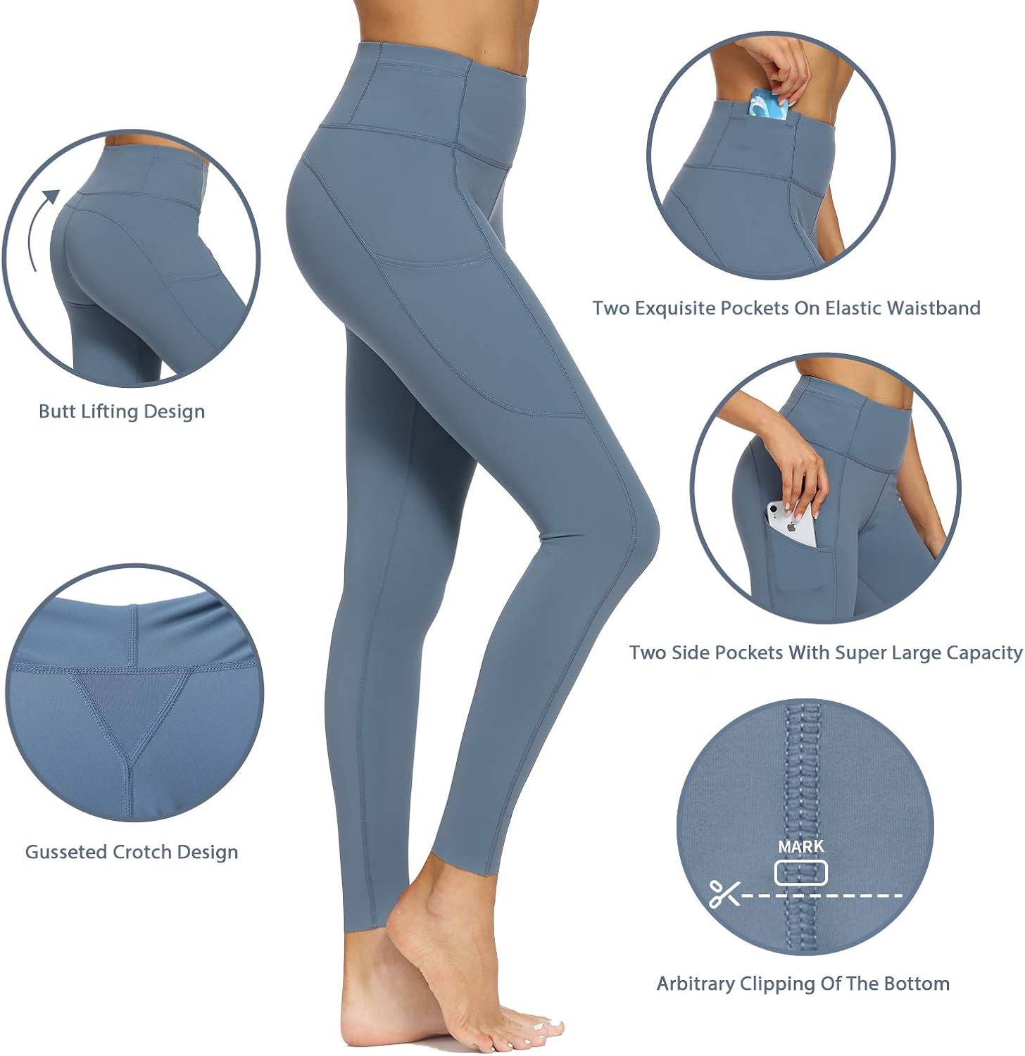 Houmous Women's 4 Out Pockets Buttery Soft High Waisted Full-Length Yoga Pants : Clothing
