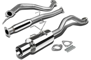 Auto Dynasty 4 inches Rolled Muffler Double Walled Tip Cat-Back Exhaust System Compatible with 1992-2000 Honda Civic Coupe Sedan EX, Stainless Steel