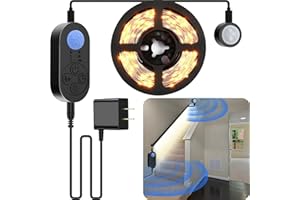 NIVOTA Dual Motion Sensor Light Indoor - Plug-in Motion Activated Step Light Strip with Double Motion Sensors, Dimmer and Timer for Stairway, Bedroom, Corridor - Warm White 3000K, 16.4FT, 150 LEDs