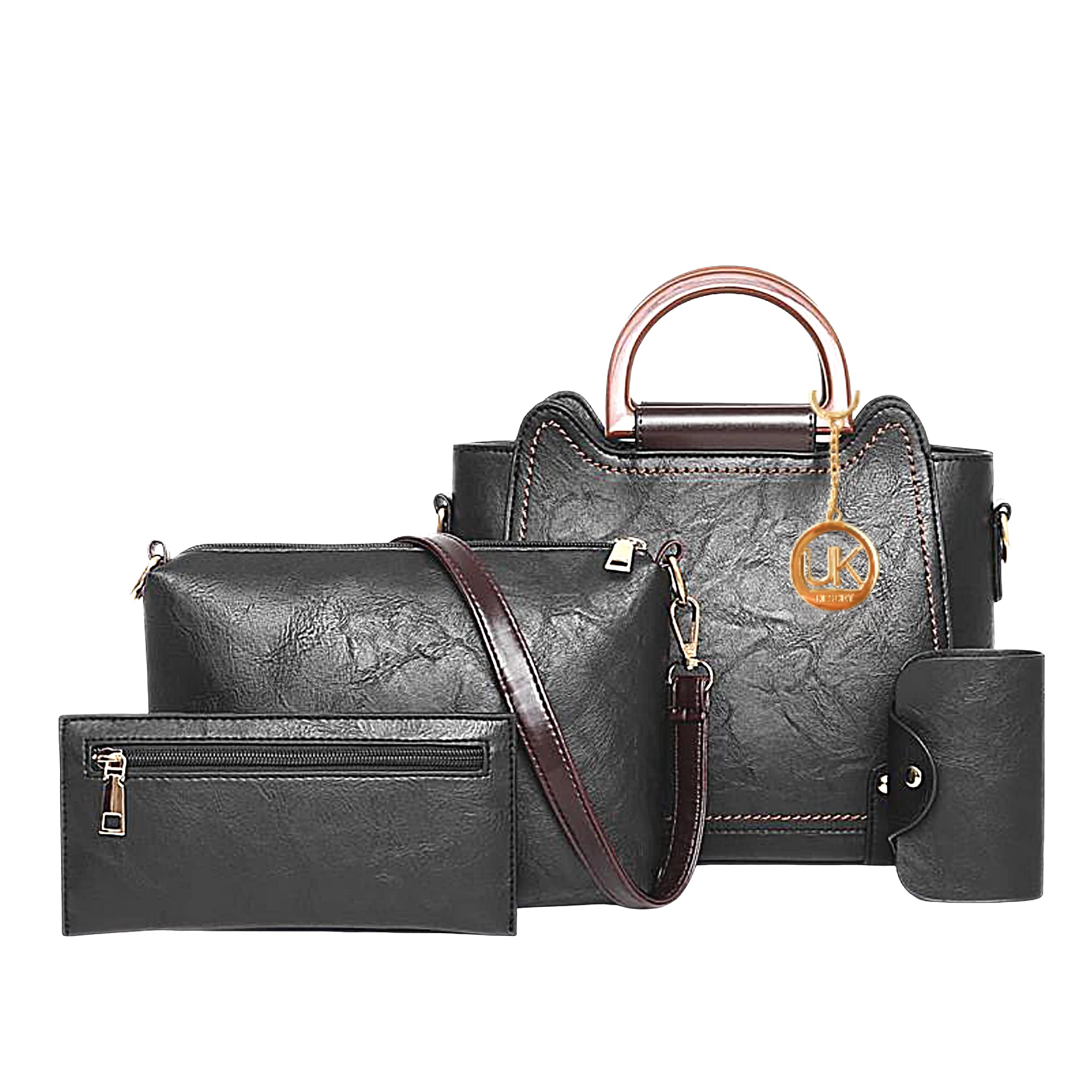 Women’s Four-piece Retro Anti Theft Large Capacity versatile Shoulder Bag | Handbag | Top Handle Bag | Tote Bag | with a RFID Credit Card Protector (Black)