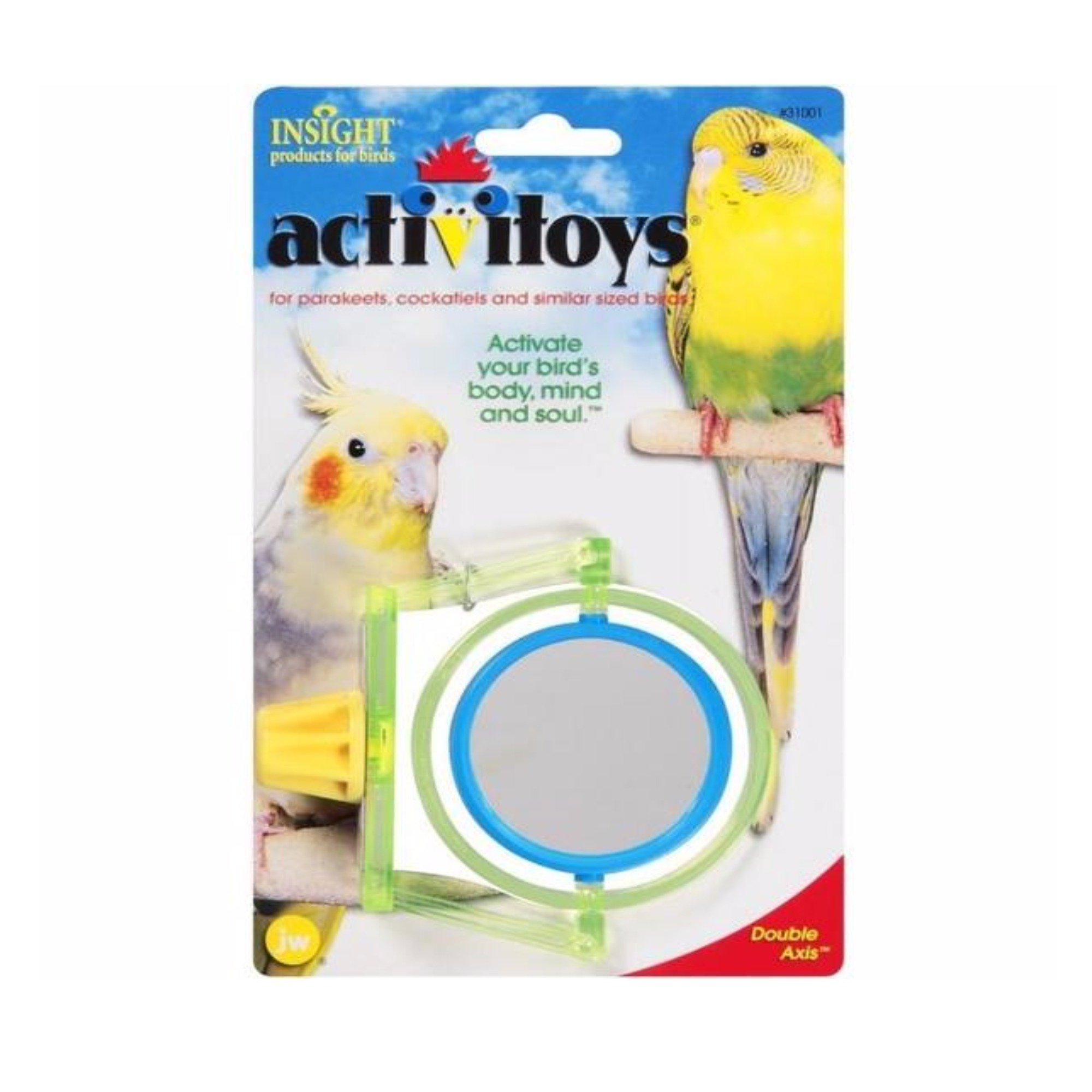 JW Activitoy Double Axis Small Bird Toy Mirror Toy for Pet Birds, Parakeets, Cockatiels, Budgies Perch Toy