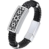 ChainsHouse Mens Wrap Braided Leather Black Bead Bracelets Bangles, Vintage Star of David/Wing Skull/Templar Cross Genuine Leather Bracelet, Customize Available, Size 7.5/8.3/9.0 Inch, Send Gift Box