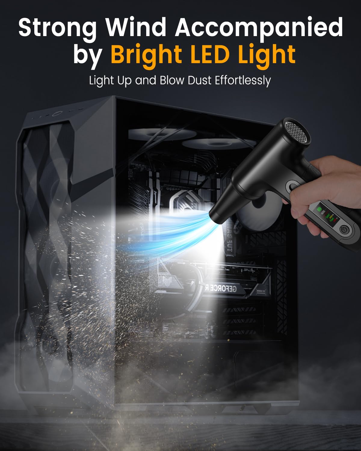 Elektrische Staubgebläse 200000 RPM mit HD‑Display - Air Duster Mini‑Gebläse für PC‑Reinigung mit LED‑Licht, Druckluftspray für Tastatur, Elektronik, Air Blower, W06, Schwarz 3