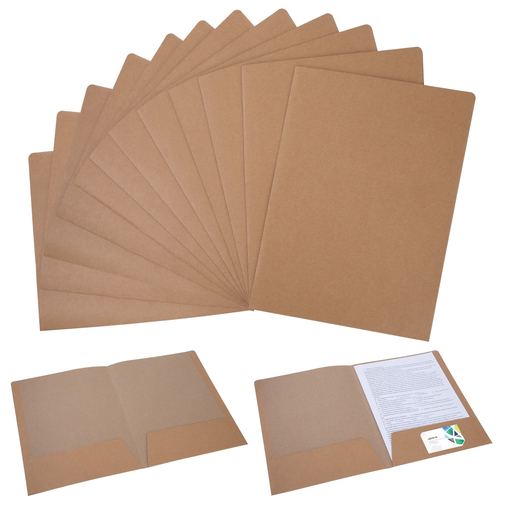 Kraft Paper File Folder, A4 Square Cut Two-Pocket Folders, Storage Organizer for Office Document, Report, Presentation Handouts, School Paperwork, 12PCS