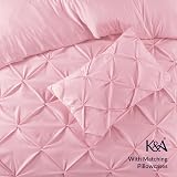 K&A Pintuck Double Duvet Set Pink 200x200 Microfiber Zipper 3pc view 4