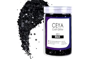 Ceya Chunky Glitter, 1 LB/ 16OZ Black Bulk Craft Glitter Mixed Chunky Fine Glitter Powder Bottled Halloween Glitter Sequins for Black Halloween Bats, Epoxy Resin, Tumbler, Slime, Party, Festival Decor
