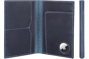 STAR VISTA Albatross Leather Travel Passport Holder, Minimalist Design, Full Grain Leather Case for Women and Men - Slim Passport Wallet, Bifold, RFID Blocking, with AirTag Holder, Navy Blue