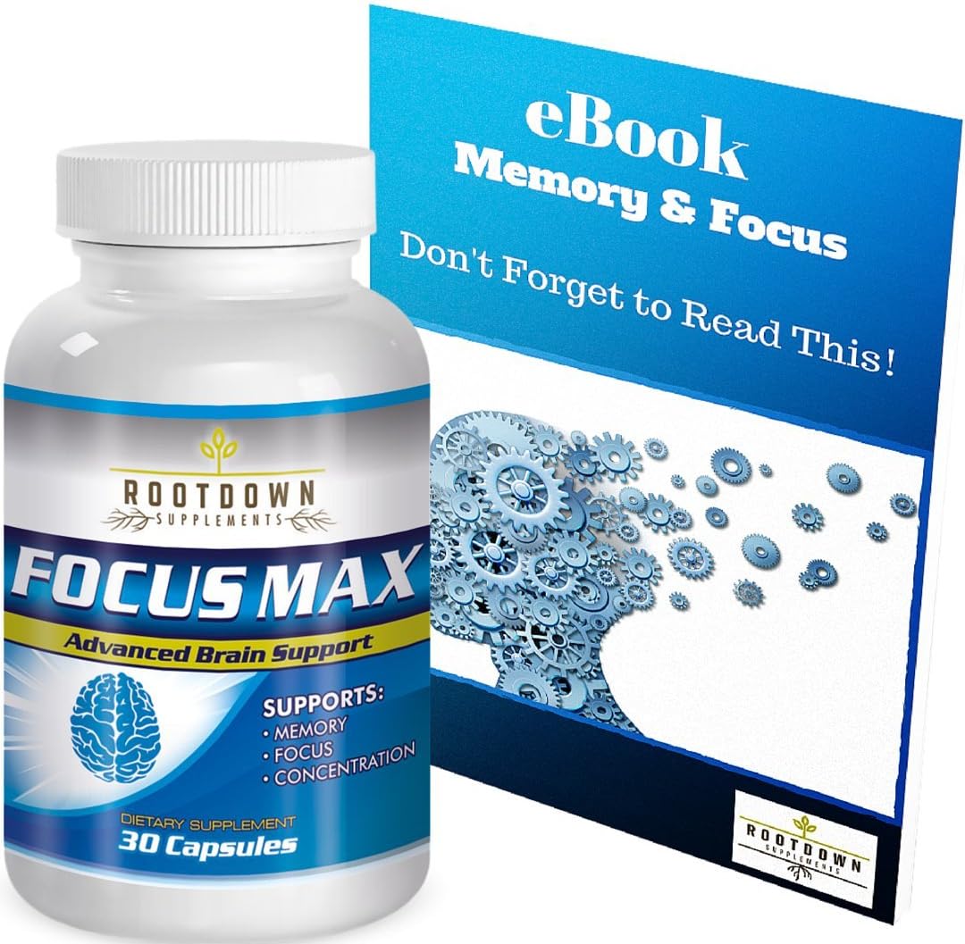 Focus Max Supplement with eBook. Natural Gingko Biloba, St. John’s Wort & DMAE for Men and Women. Increase Memory,Improve Mental Alertness.Boost Brain Function and Restore Mental Clarity