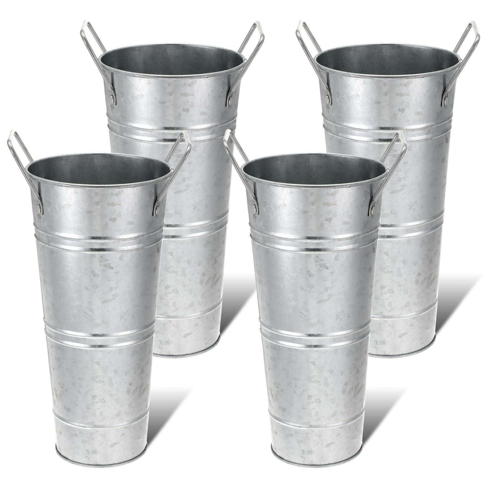 Photo 1 of 4 PCS Galvanized Metal Vases for Flowers, 9 Inch Farmhouse Rustic French Flower Bucket with Handles, Rustic Style Metal Flower Holder for Cut Flowers, Country Wedding, Table Centerpiece Decorations