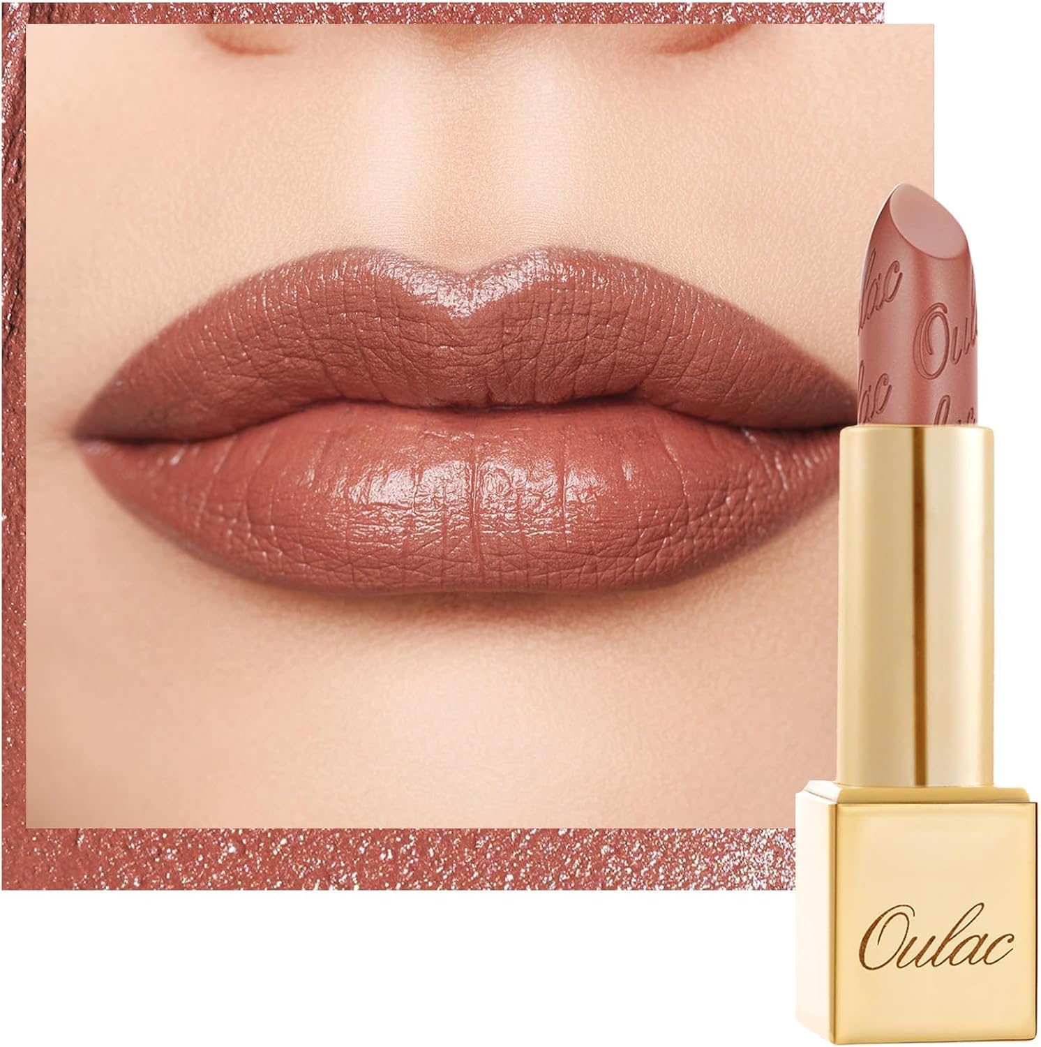 OULAC Glow Metallic Shine Lipstick, Nude High Impact Lipcolor, Lightweight Soft and Ultra Hydrating, Long Lasting, Vegan & Cruelty-Free, Full Coverage Lip Color 4.3 g/0.15 GM03 Deep Down — image 1