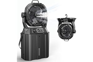 Misting Fan Portable 42800mAh Rechargeable Camping Fan with Remote Control, 3 LED Light & Stepless Speed Control & Cooling Sp