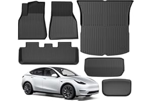 Maysoo Tesla Model Y Floor Mats 2021-2024 2025 5 Seat,Custom Fit Interior All-Weather TPE Waterproof Non-Slip Floor Mat&Cargo Liners,The Edges of The Floor Mat are Equipped With Velcro(Not Fit 7-Seat)