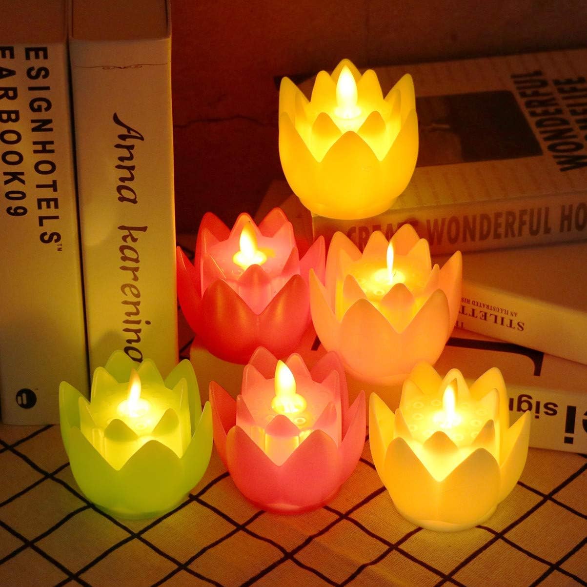 OSALADI 4Pcs LED Lotus Lights Simulated Rocking Candle Lamp Buddha