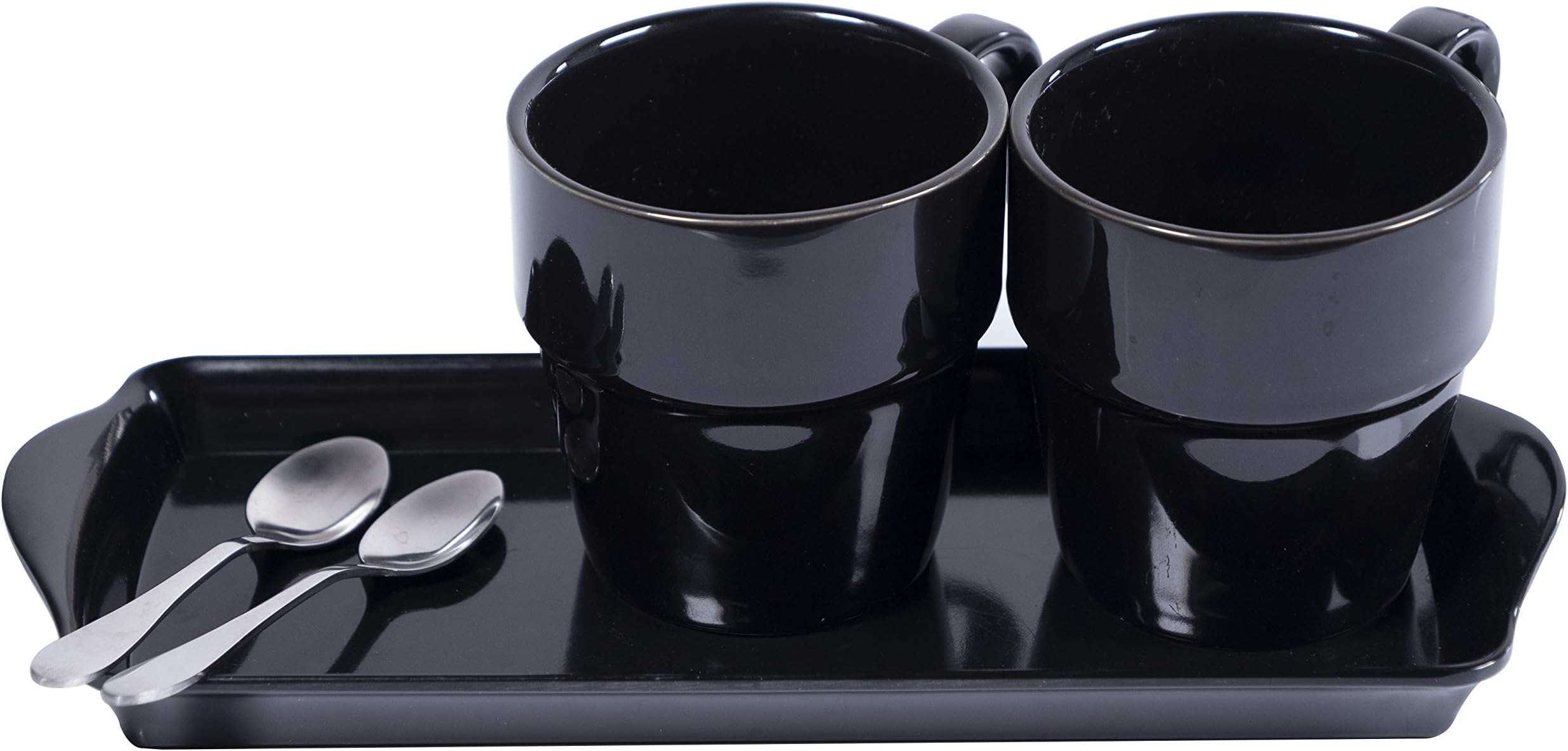 Crownstarqi Mug Tray,Tea Dinner Tray, Rectangular Platter,Coffee Cup Tray for 2 Mugs,Black 28x11x3cm
