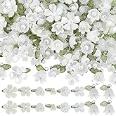 SUNNYCLUE 1 Box 160Pcs 8 Styles Flower Acrylic Charms Lily Flower Charm with Leaf Acrylic Elegant White Floral Dangle Pendants for Jewelry Making Supplies DIY Earrings Bracelets Necklace Crafts
