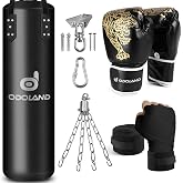 Odoland Punching Bag Set for Adults, 4FT PU Heavy Boxing Bag Set with 12OZ Boxing Gloves, Hand Wraps, Hanging Chains for MMA Karate Kickboxing Home Gym Training as Boys Gifts - Unfilled