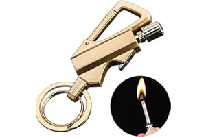 BIASTNR Permanent Match with Bottle Opener Metal Keychain Lighter, Reusable Waterproof Flint Matchstick Fire Starter for Camping Hunting, Great Gift Ideas Gold