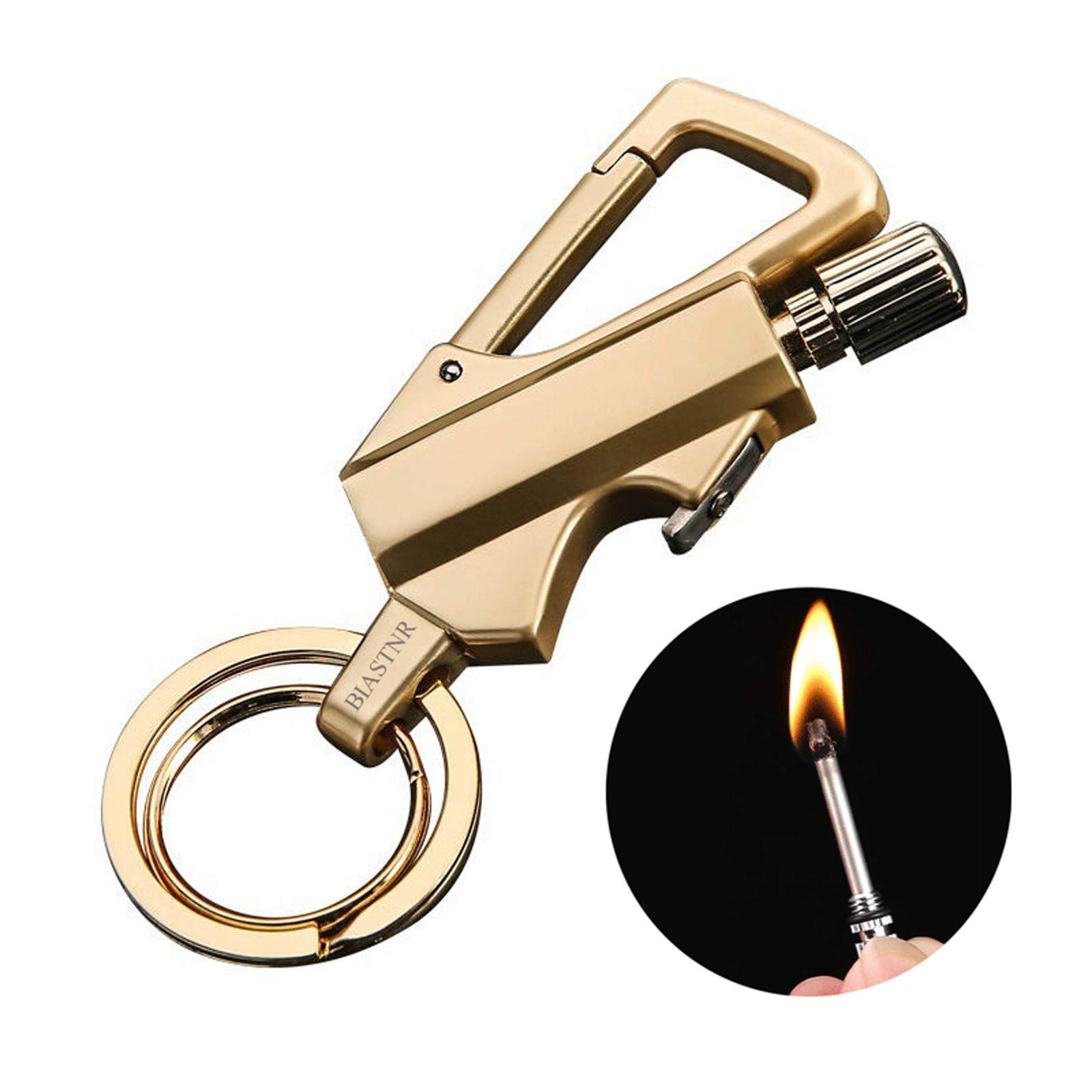 Photo 1 of BIASTNR Permanent Match with Bottle Opener Metal Keychain Lighter, Reusable Waterproof Flint Matchstick Fire Starter for Camping Hunting, Great Gift Ideas Gold