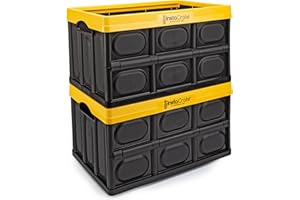 GREENMADE InstaCrate Collapsible and Stackable Storage Crate, 12 Gallon (MADE IN USA) (2 Pack, Black/Yellow)