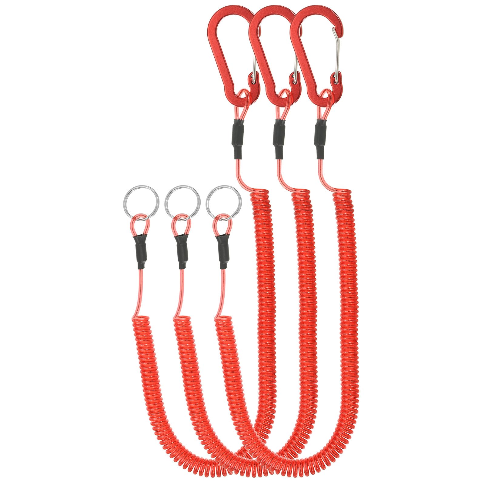 PATIKIL 3pcs Retractable Spring Coil Straps, 6" Spiral Stretchy Safety Lanyard Cord with Aluminium Clip and Key Ring for Fishing Kayak Climbing Boating Pliers, Red