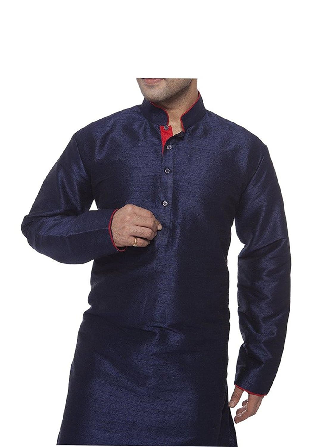 modern garments men's blue & red dupioni silk kurta pyjama