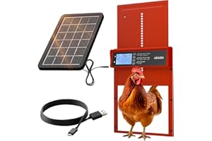 OKKÖBI Okkobi Automatic Chicken Coop Door Solar Powered - LCD Display - Chicken Coop Door with Remote Control, Light Sensor & Timer - Security & Peace of Mind: Anti-Pinch Function - 5-Year Protection - Red