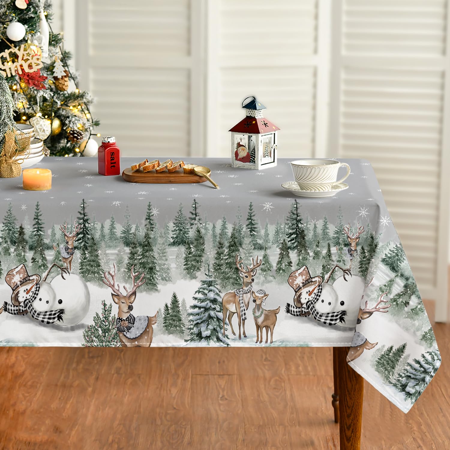 Artoid Mode Snowflakes Trees Snowman Deer Christmas Table Cloth, Rectangular 140x110 cm Xmas Table Cover Protector For Party Home Decorations