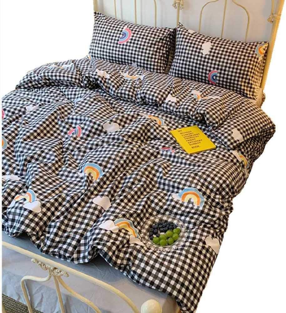 YANGPANGZI Super cute vitality lattice rainbow cotton four-piece set breathable combed cotton cartoon bedding