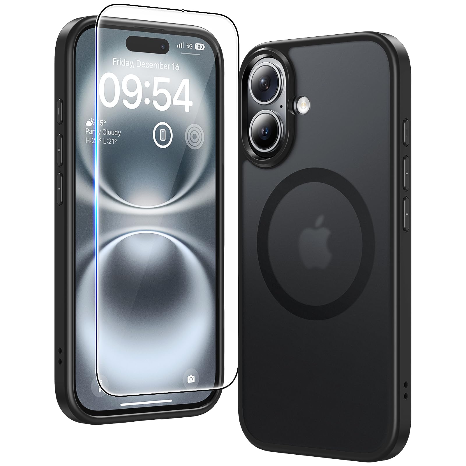 Photo 1 of TAURI 3 in 1 for iPhone 16 Plus Case, [Compatible with MagSafe] with 2X Screen Protectors, Slim Translucent Matte Magnetic Phone Case for iPhone 16 Plus 6.7", Matte Black