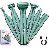Electric Razor for Women,6 in 1 Women's Bikini Trimmer Shaver for Women & Men Pubic Hair, Private Area, Legs, Eyebrow,Face, Nose, Eyebrow, Body Hair Removal IPX5 Waterproof Wet & Dry
