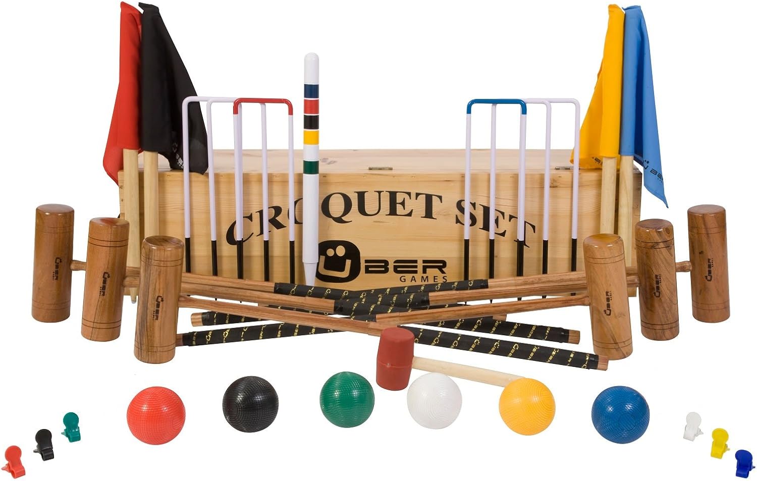 6 Player Pro Croquet Set with Wooden Box Contains 2 sizes of hardwood