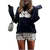 SweatyRocks Women's Swan Print Crewneck Sweaters Long Sleeve Knit Pullover Tops Fall Knitwear