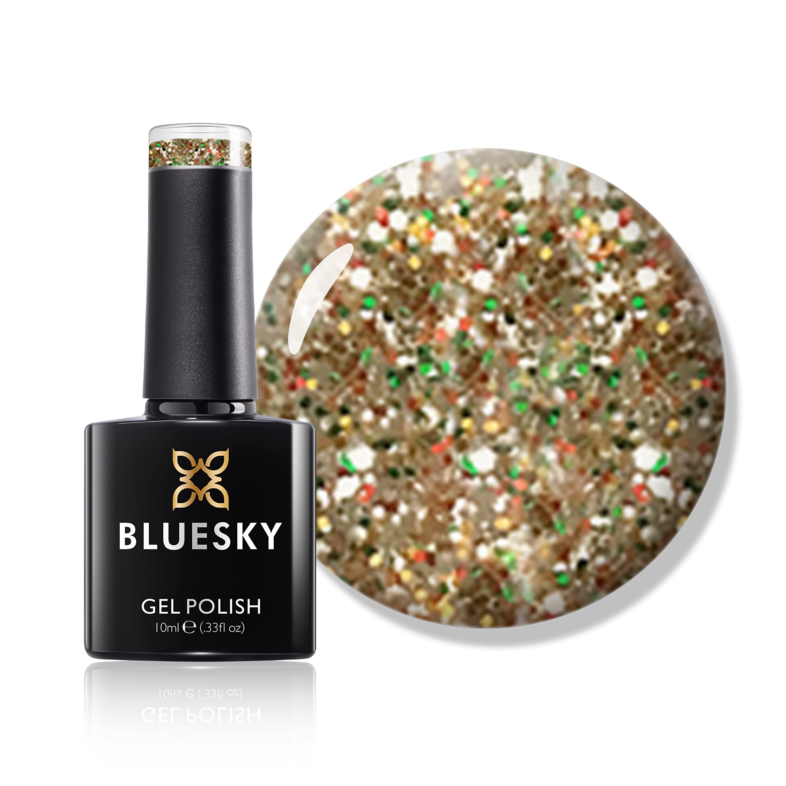 Bluesky Gel Nail Polish, Belle Of The Bauble, Gold Glitter, Long Lasting, Chip Resistant, 10 ml (Requires Drying Under UV LED Lamp)