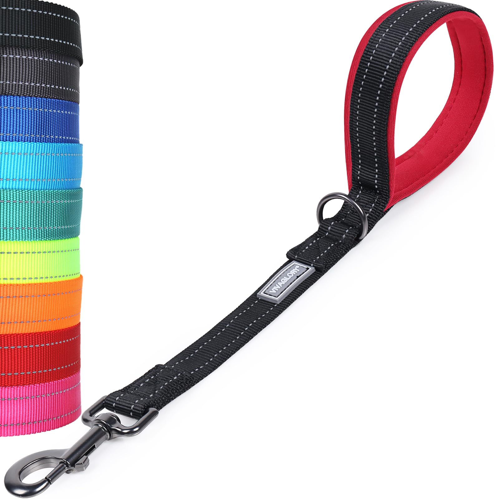 VIVAGLORY Short Dog Lead Closerok Traffic Leash for Dog with Soft Padded Handle for Training & Walking, 46cm, Black/Red