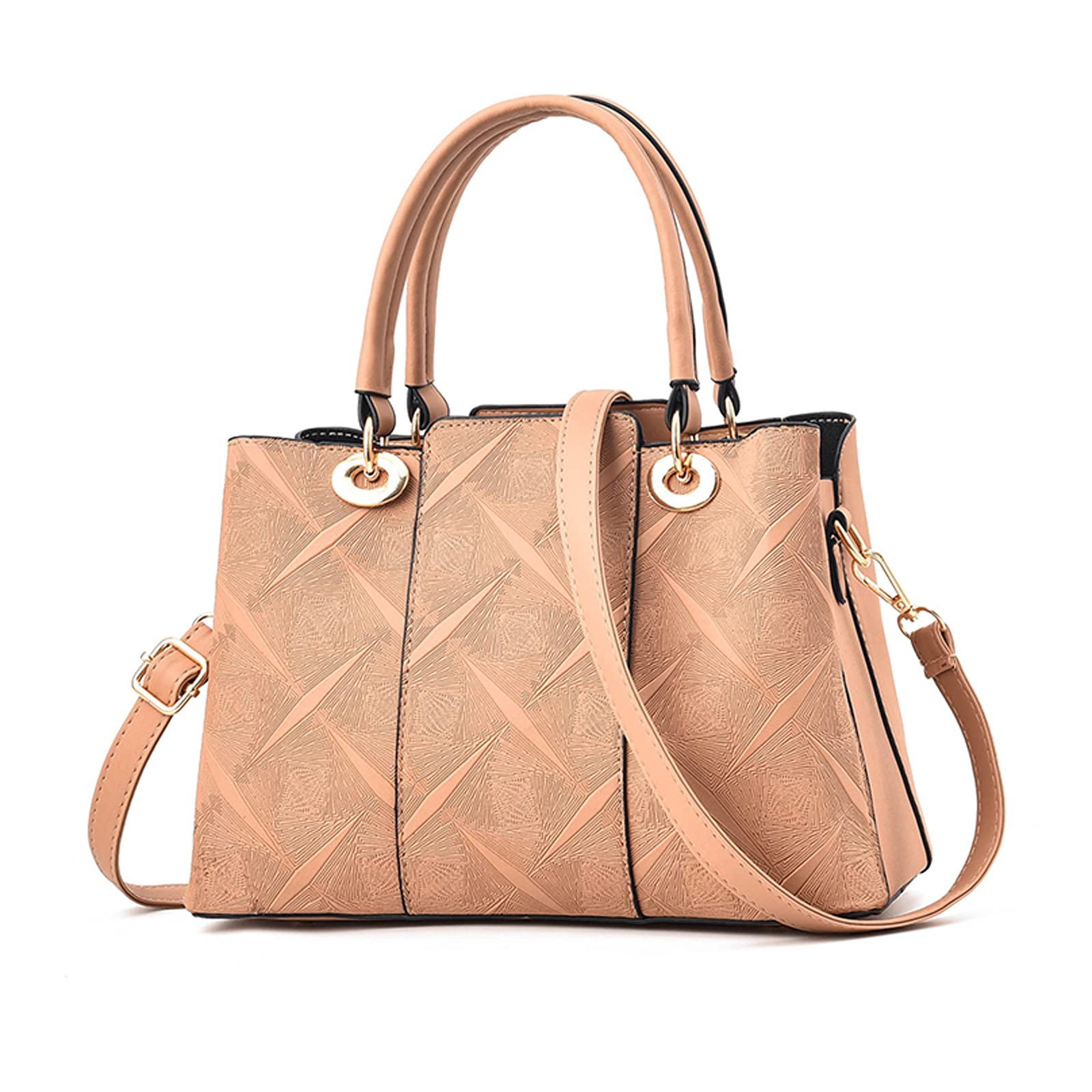 FANDARE Elegant Handbags Women Shoulder Bags Dimensional Embossed Patterns Waterproof PU Leather for Commute Shopping Travel Work Crossbody Bag Khaki