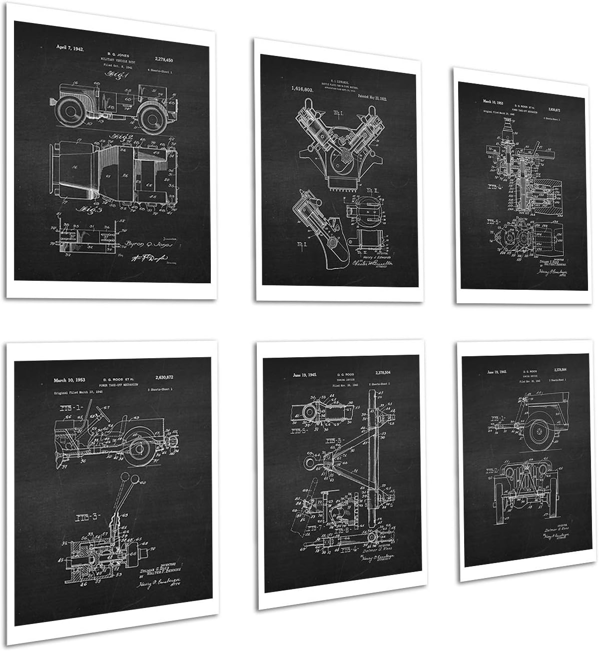 Willys Posters Set of 6 Unframed Patent Art Prints, Willys Nostalgia Decor, WWII Army Jeep Military Vehicles Decor, Willys_Chk6A