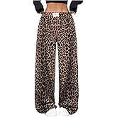 Milumia Women's Leopard Elastic Waist Sweatpants Straight Wide Leg Pant Trousers