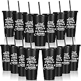 Maxcheck 15 Pcs Black Employee Appreciation Gifts Bulk for Men Team Appreciation Gift Cups Plastic Tumbler with Straw Lid Thank You for Being Awesome for Staff Office Coworkers(24 oz)