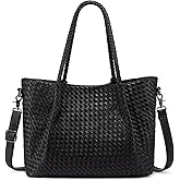 LOVEVOOK Woven Tote Bag for Women Vegan Leather Shoulder Handbag for Travel Work Crossbody Purse