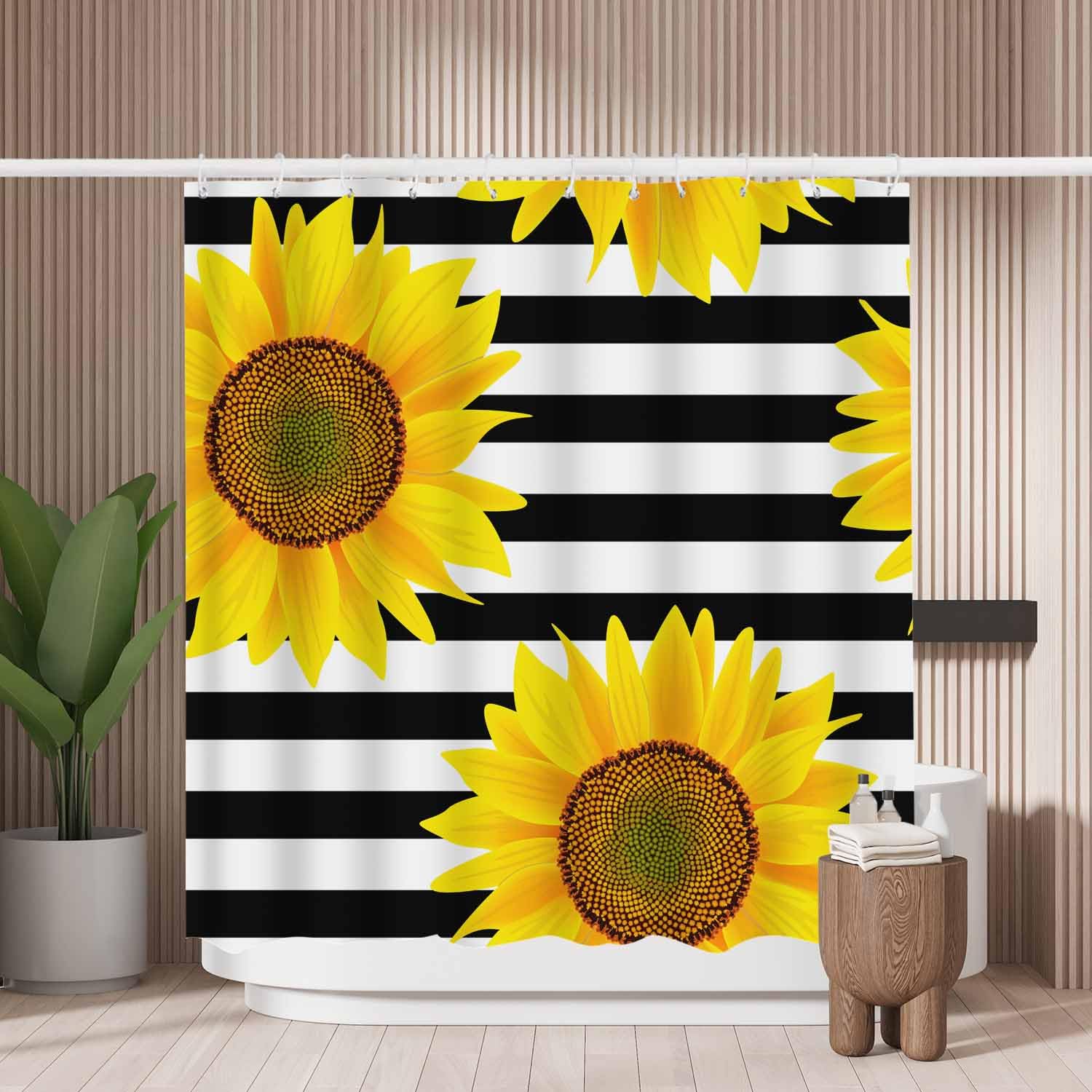 Woutay Shower Curtain Mould Proof Resistant Yellow Sunflowers,Water Repellant Fabric,Polyester,Size 180x180CM