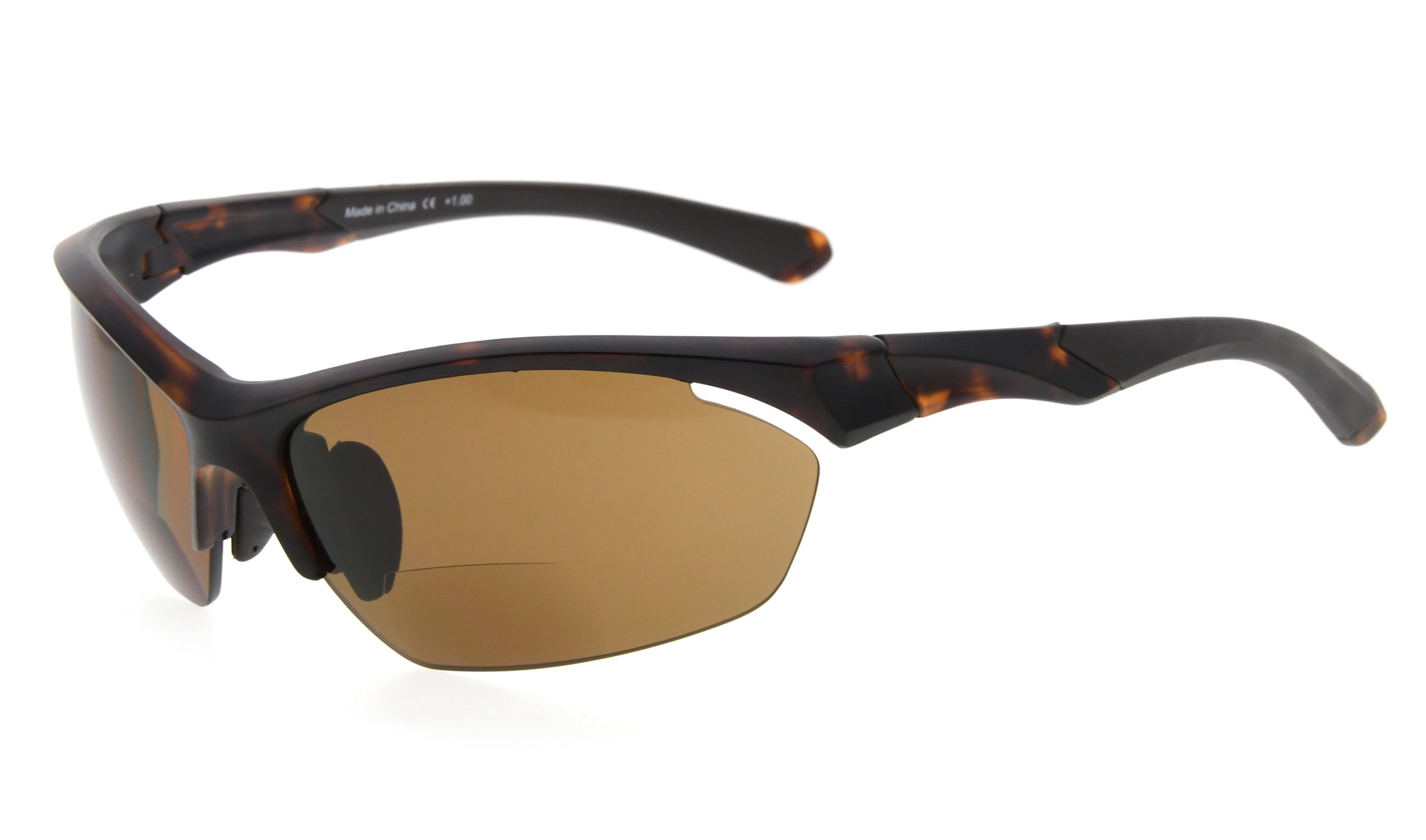 Eyekepper TR90 Sports Bifocal Sunglasses Baseball Running Fishing Driving Golf Softball Hiking Half-Rimless Reading Glasses (Matte Tortoise, 2.25)