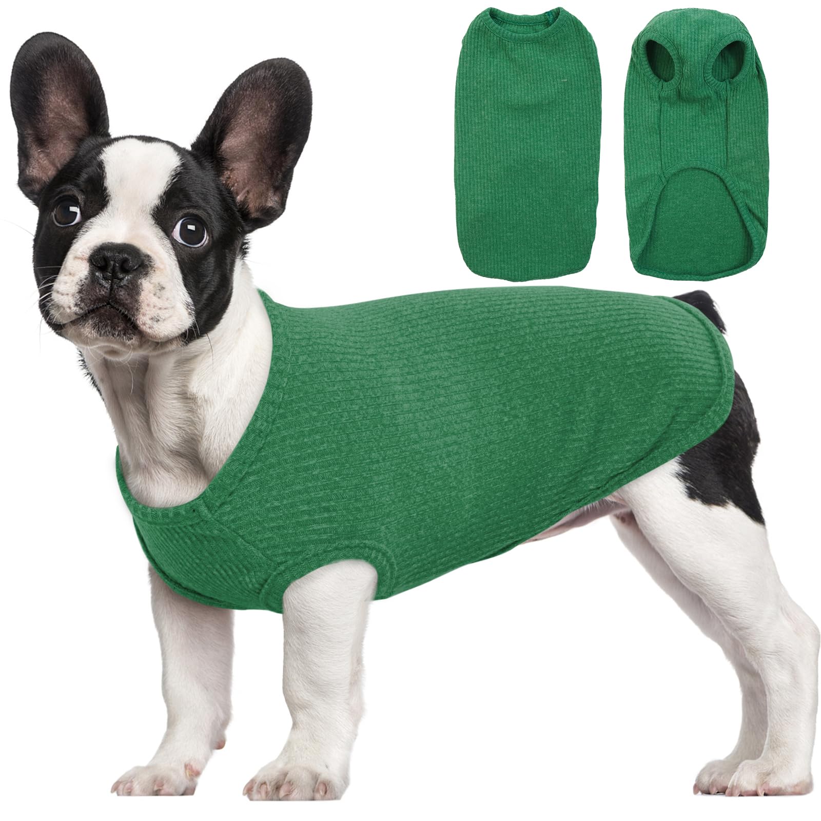 Hjumarayan Dog T Shirt - Summer Knitted Jumpers Soft Stretchy Clothes for Small Dogs Shirts, Striped Tshirt for Maltese, Shih Tzu, Bichon Frise, Mini Dachshund (Emerald Green S)