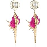 JDONL Sea Snail Shell Conch Stud Earrings for Women Bohemian Ocean Conch Pearl Seashell Dangle Earrings Summer Beach Sea Jewelry Gift