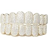 AISGRIL Grillz Teeth 18K Gold Plated Inlaid Shiny Zircon Grillz Grills Hip Hop Punk Cosplay Rapper Costume Street Unisex for Halloween Christmas